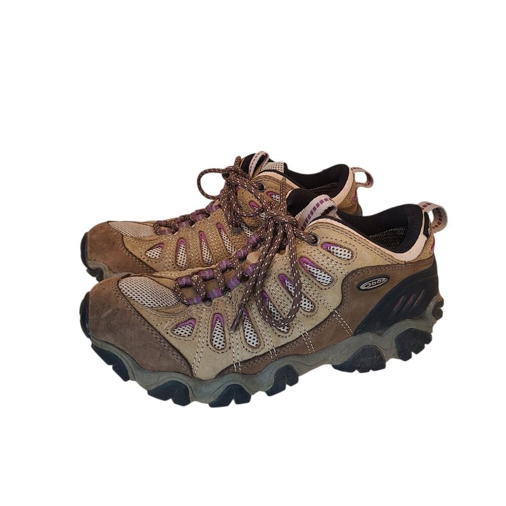 Oboz Sawtooth II Low B-DRY Waterproof Hiking Shoes Womens 8 Brown Lilac Granola
